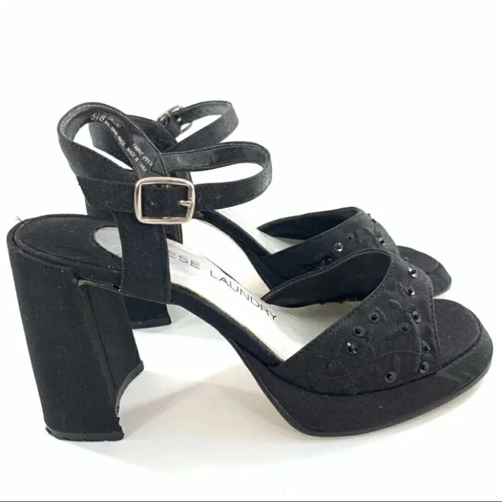 Chinese Laundry Size 5.5 Black Satin Metallic Chunky Vintage Y2k Platforms